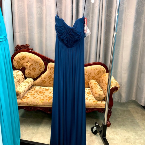 Dessy Estate Blue Strapless Maxi Bridesmaids Dress - Picture 3 of 11